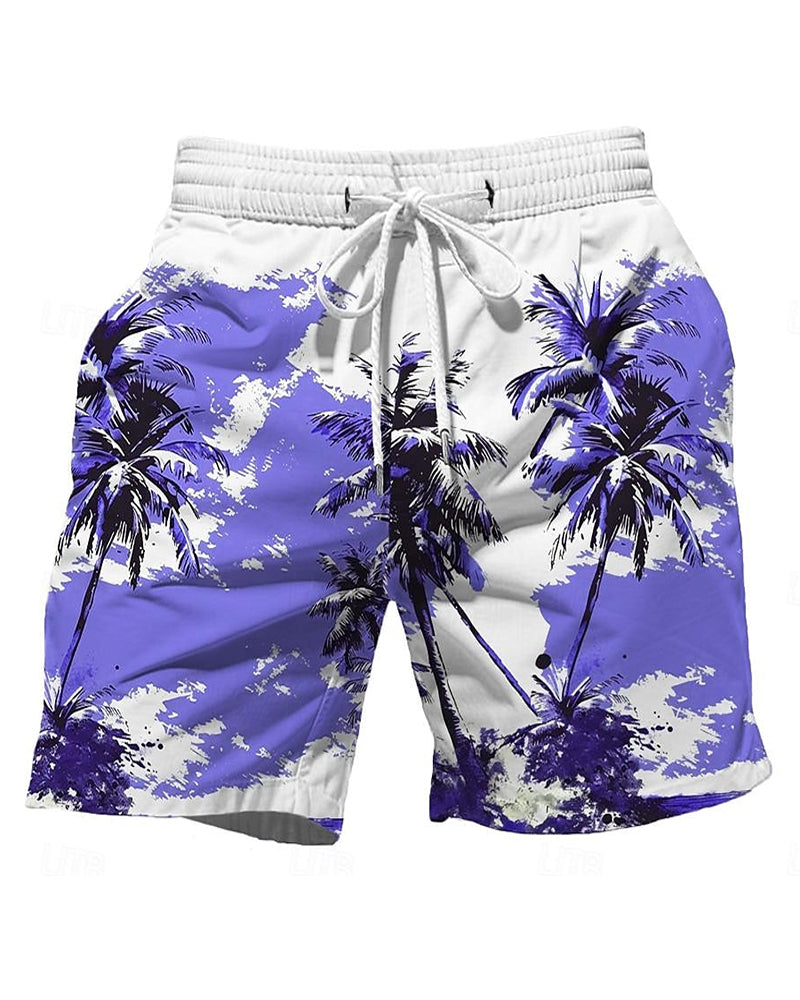 Beach Quick-drying Fabric Coconut Tree Swimming Trunks Men's Plus Size