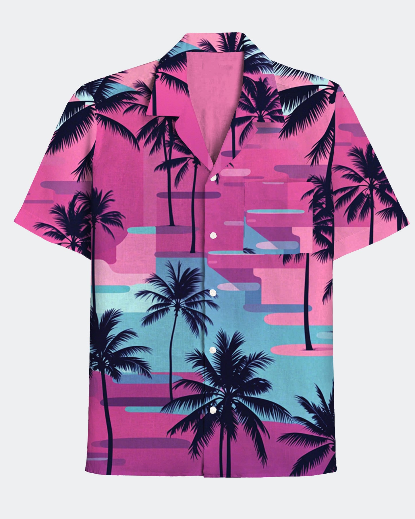 Men's Coconut Tree Geometric Pattern Print Hawaiian Lapel Short Sleeve Shirt