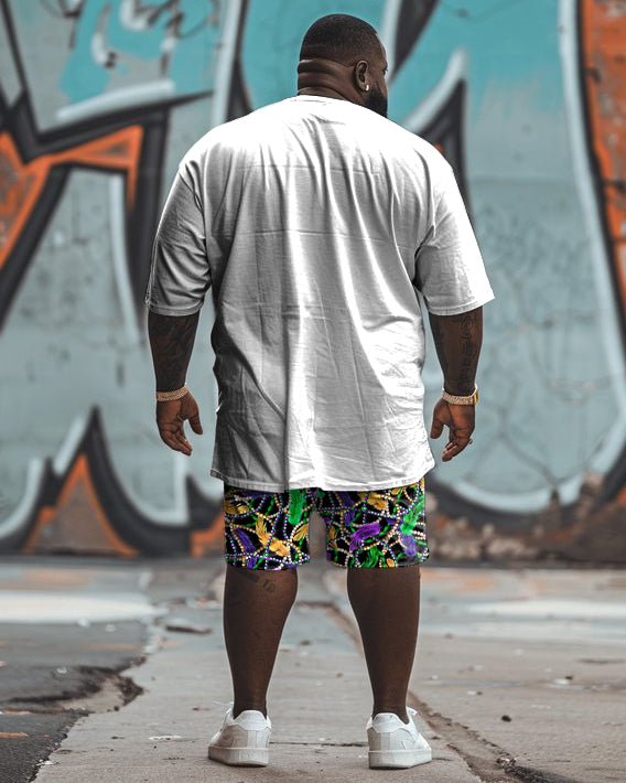 Men's Plus Size Mardi Gras Print T-Shirt Shorts Suit