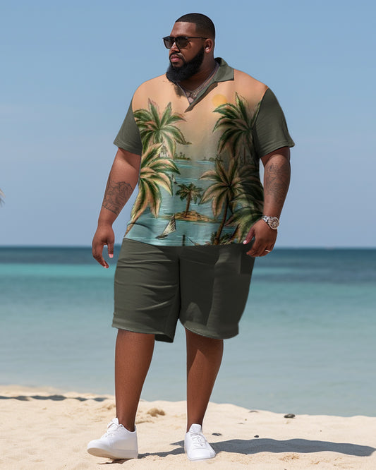 Big Guys Business Beach Coconut Tree Green Two-Piece Set