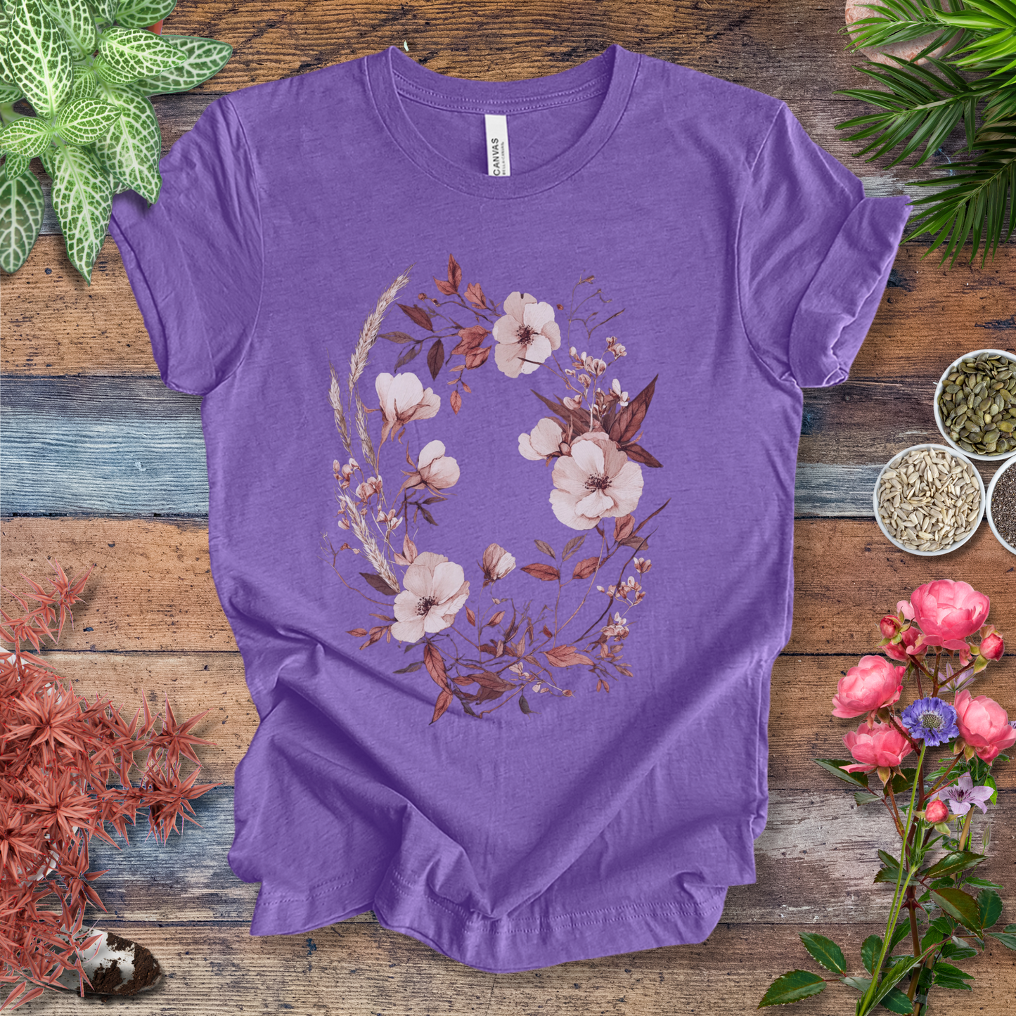 Vintage Floral Wreath Botanical T-Shirt