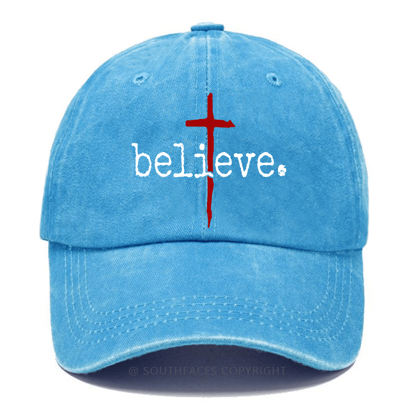 Believe Cross Print Christian Baseball Cap (Free Customization)