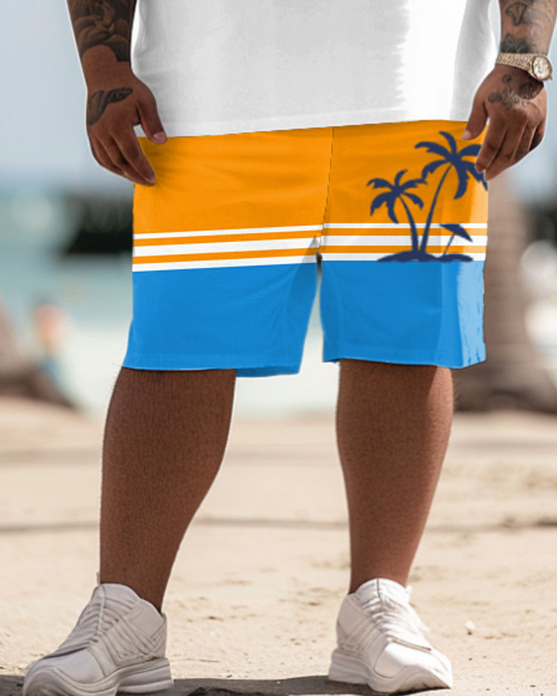 Men's Plus Size Hawaii Beach Alphabet Print T-Shirt Shorts Suit