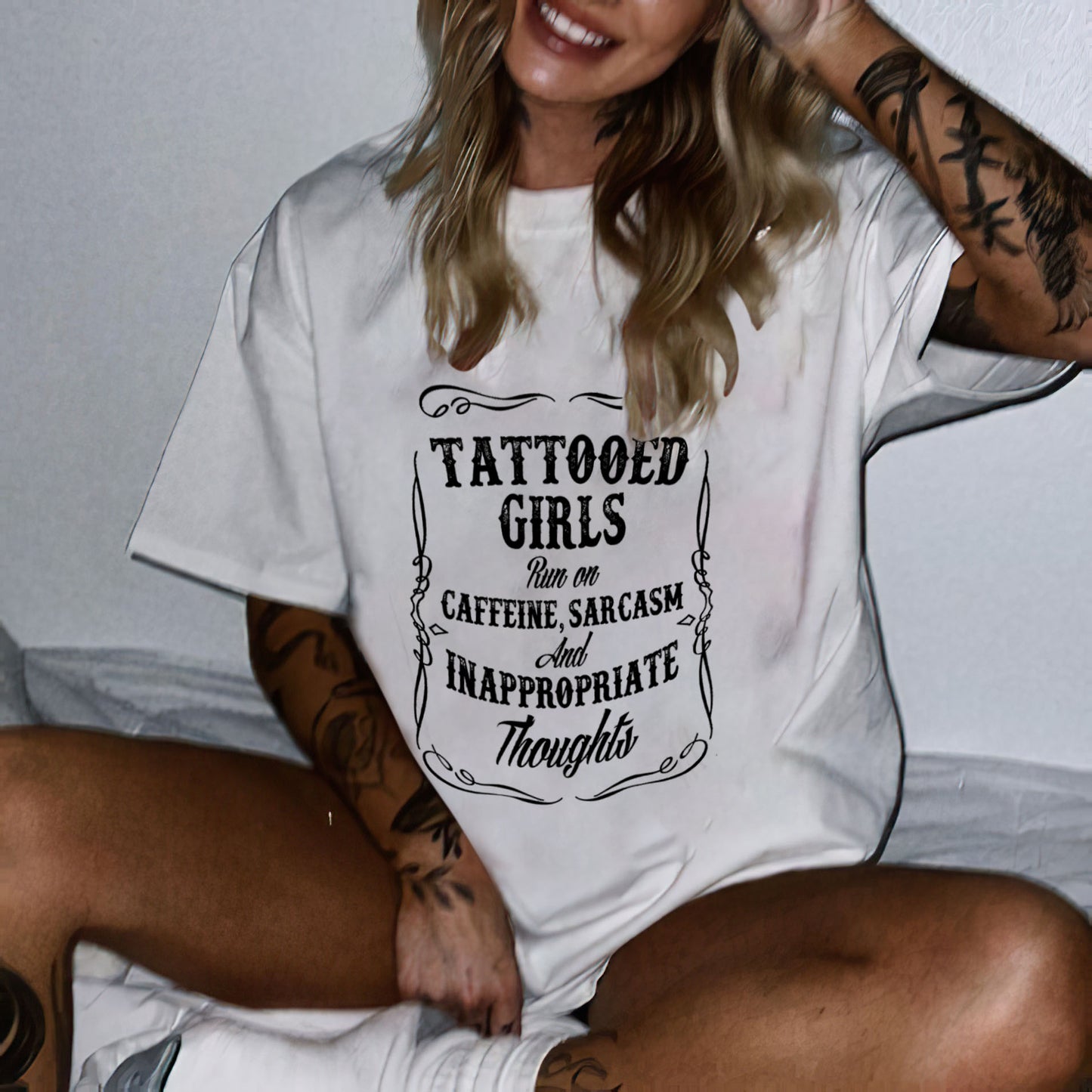 Tattooed Girls Caffein, Sarcasm And Inappropriate Thoughts T-shirt