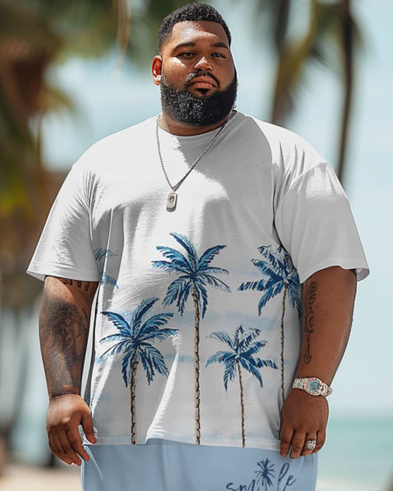 Men's Plus Size Hawaiian Coconut Tree Print T-Shirt Shorts Suit