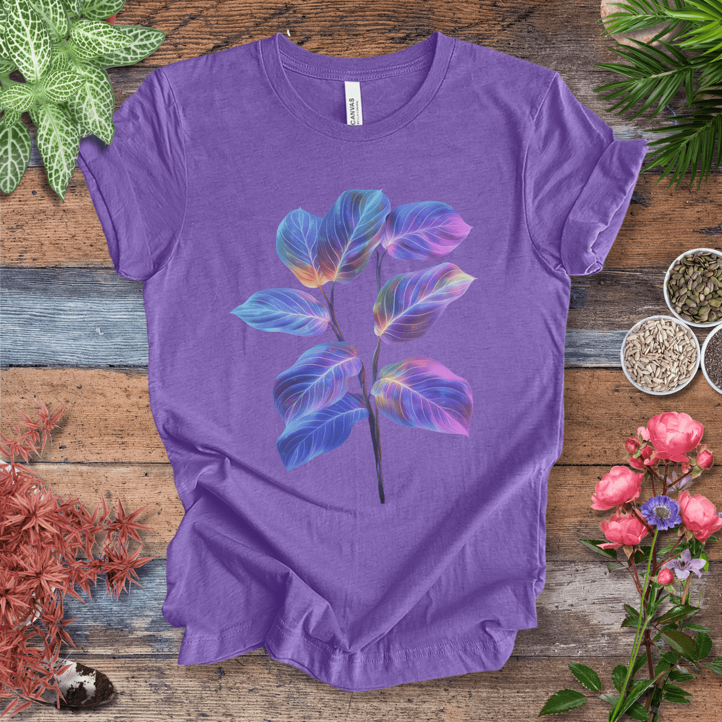 Tropical Sunset Gradient Leaf T-Shirt