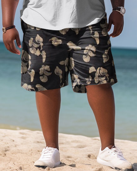 Men's Plus Size Hawaiian Simple Maple Leaf Polo Shirt and Shorts Two-Piece Set