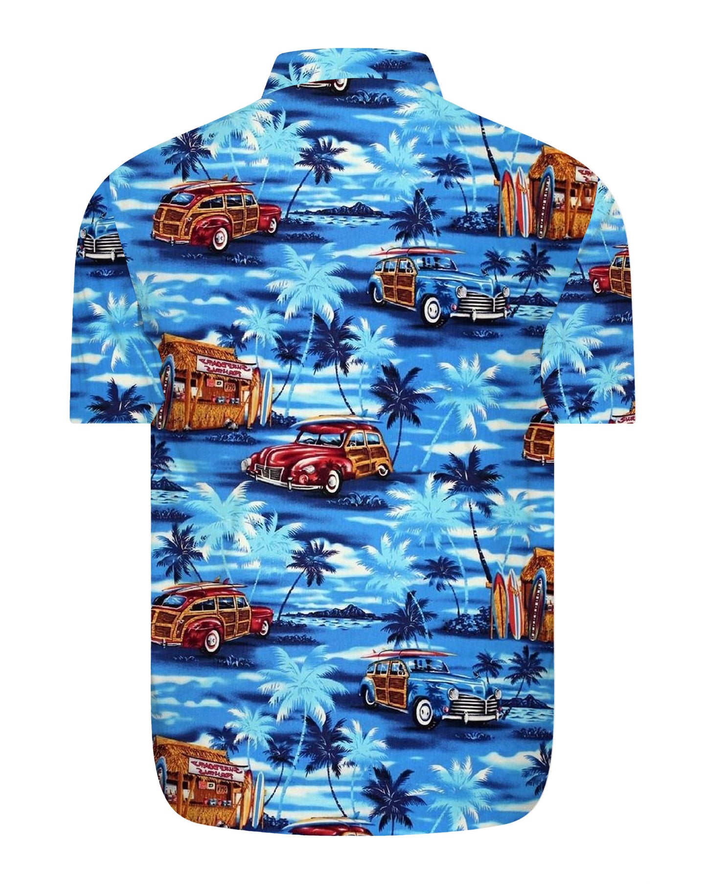 Men's Plus Size Shawat Coconut Tree & Car Fashion Printed Short Sleeve Shirt