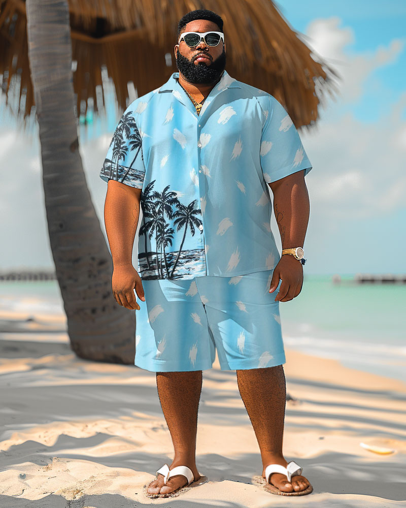 Men's Plus Size Hawaiian Geometric Coconut Tree Print Shirt Shorts Suit