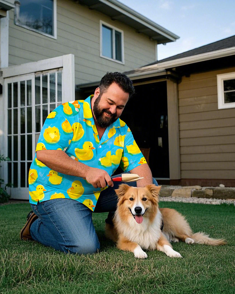 Men's Hawaii Rrubber Duck Print Short Sleeve Shirt