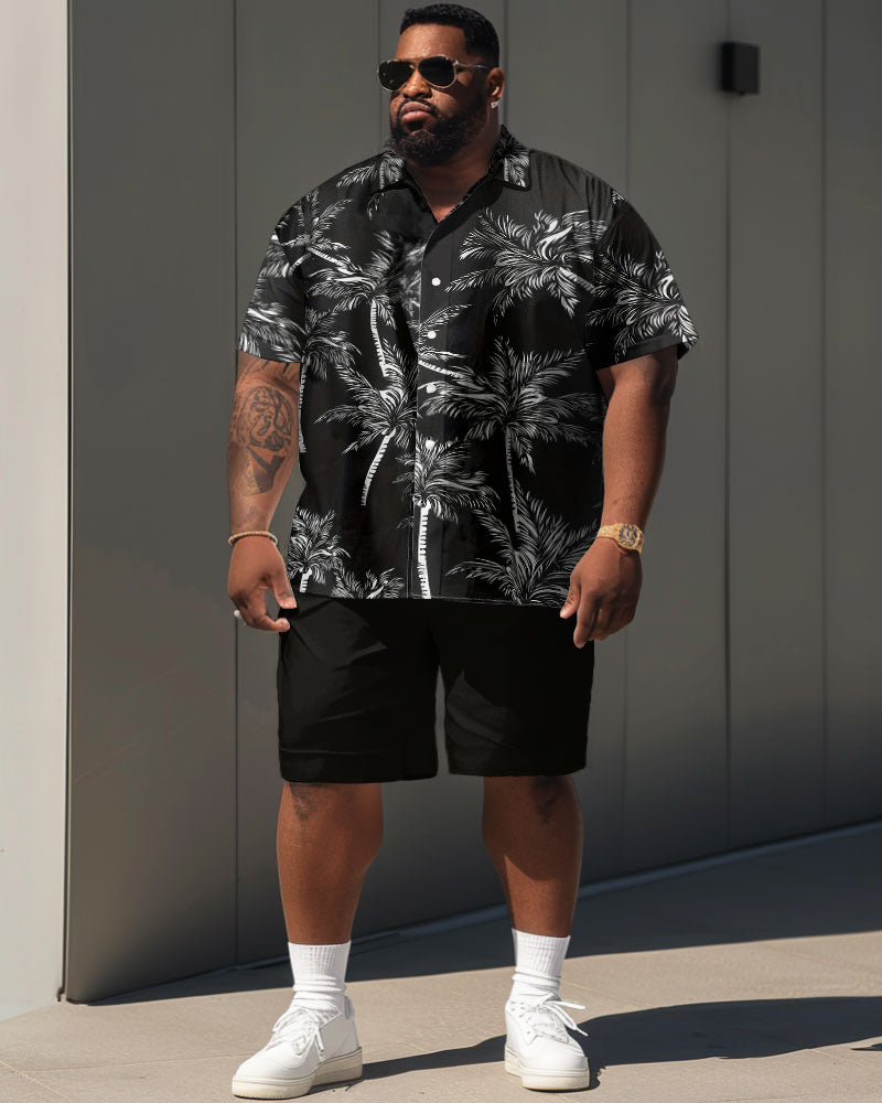 Men's Plus Size Casual Holiday Coconut Tree Print Short Sleeve Shirt Shorts Set