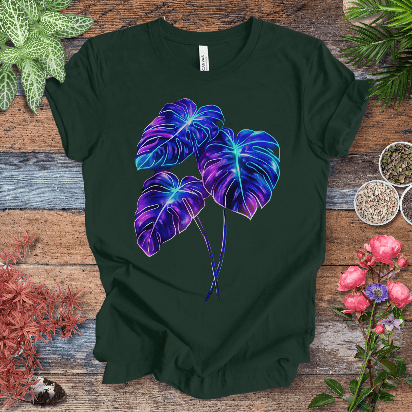 Bioluminescent Monstera Jungle Plant Lover Aesthetic T-Shirt