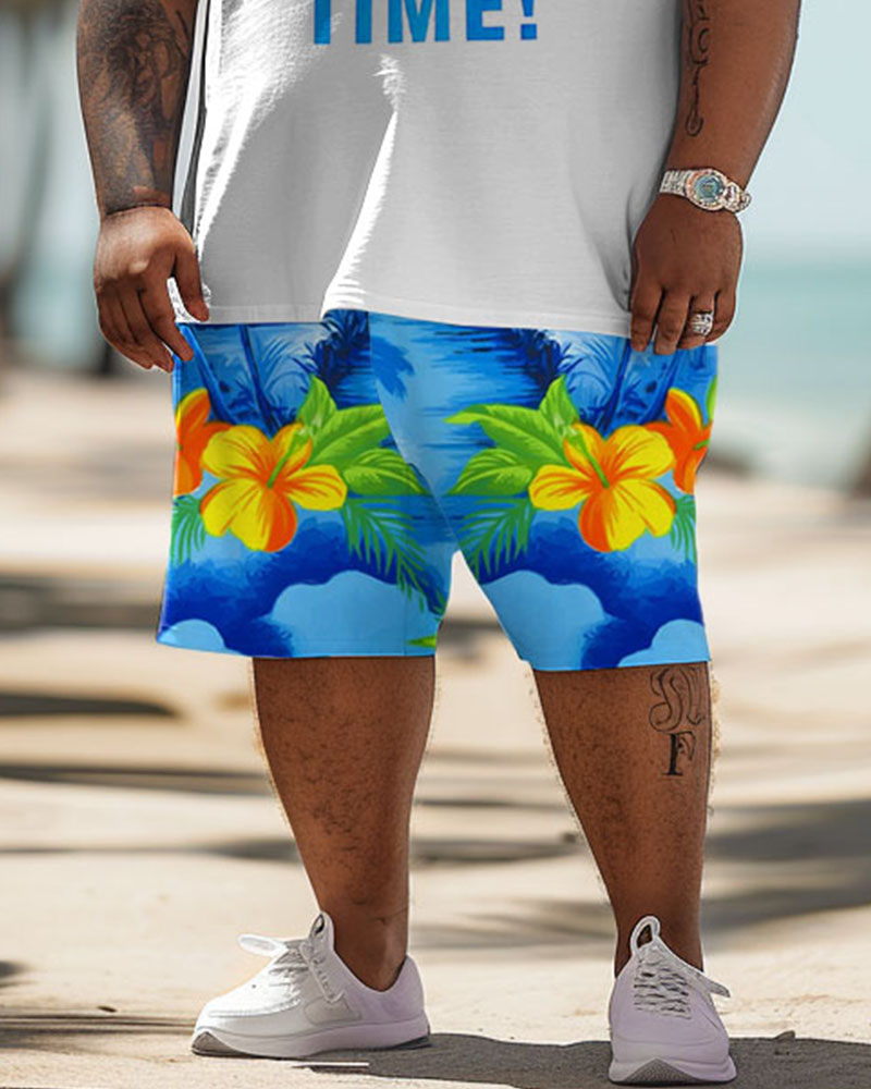 Men's Plus Size Hawaiian Glasses Floral Print T-Shirt Shorts Set