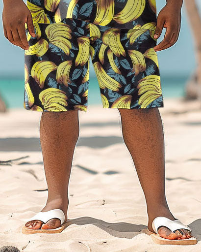 Men's Plus Size Hawaiian Banana Print Shirt Shorts Suit