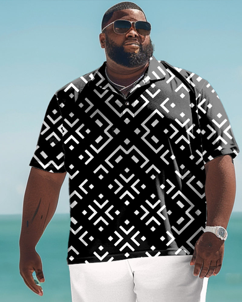 Men's Plus Size Geometric Print Polo Shirt Shorts Suit