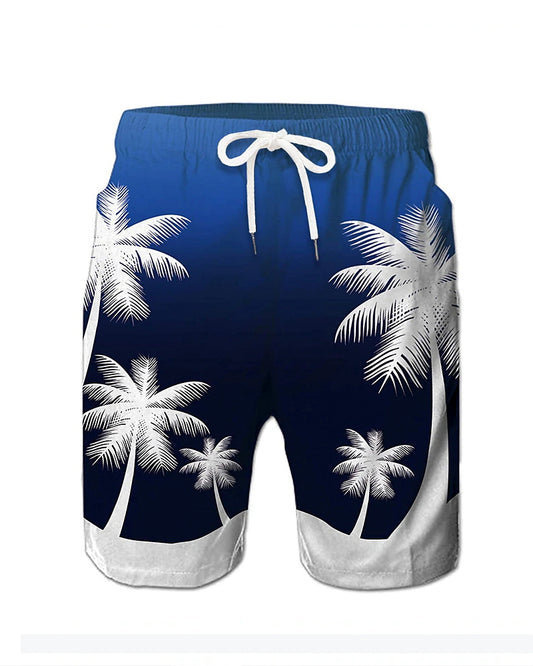 Beach Quick-drying Fabric White Coconut Tree Swimming Trunks Men's Plus Size