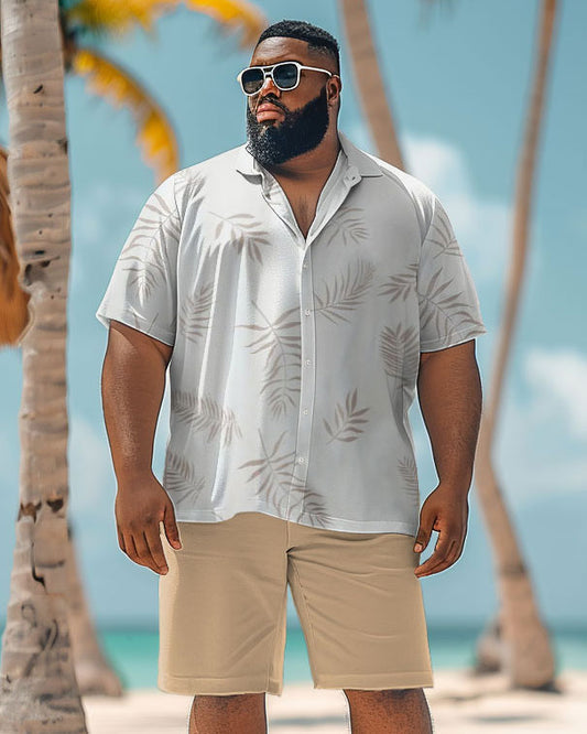 Men's Plus Size Hawaiian Leaf Print Shirt Shorts Suit