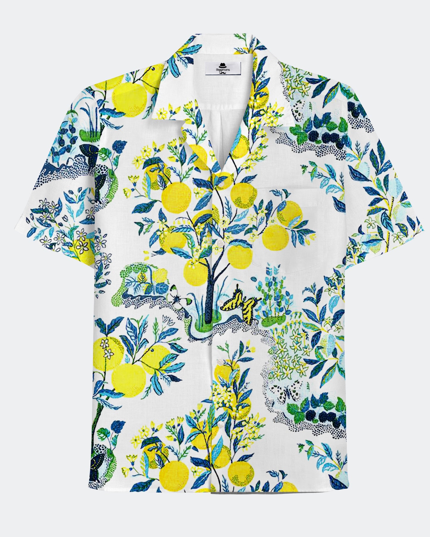 Hawaiian Casual White Clear Lemon Men's Plus Size Cuban Collar Short Sleeve Shirt