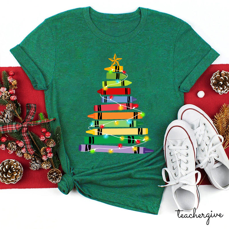 Crayons Tree Colored Lights Teacher T-Shirt