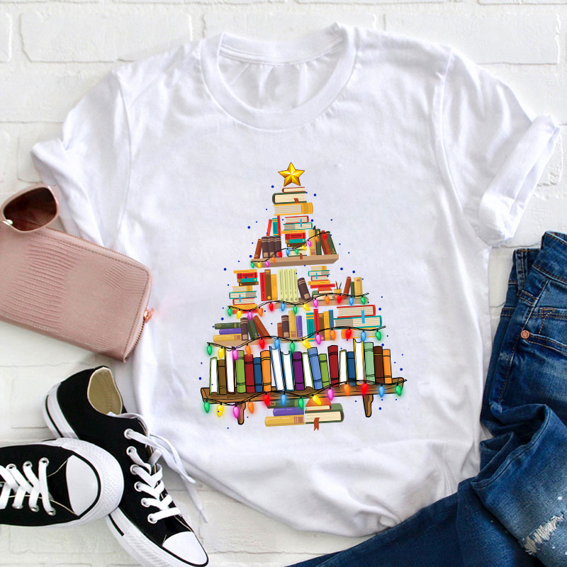 Book Christmas Tree Teacher T-Shirt