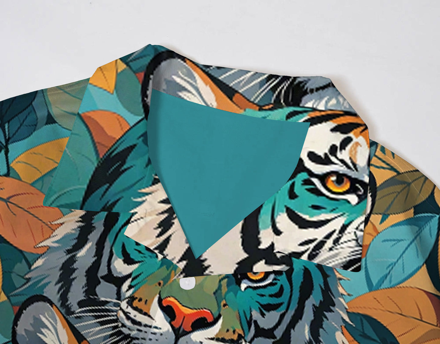 Men's Graffiti Tiger and Bird Style Hawaiian Cuban Collar Short Sleeve Shirt