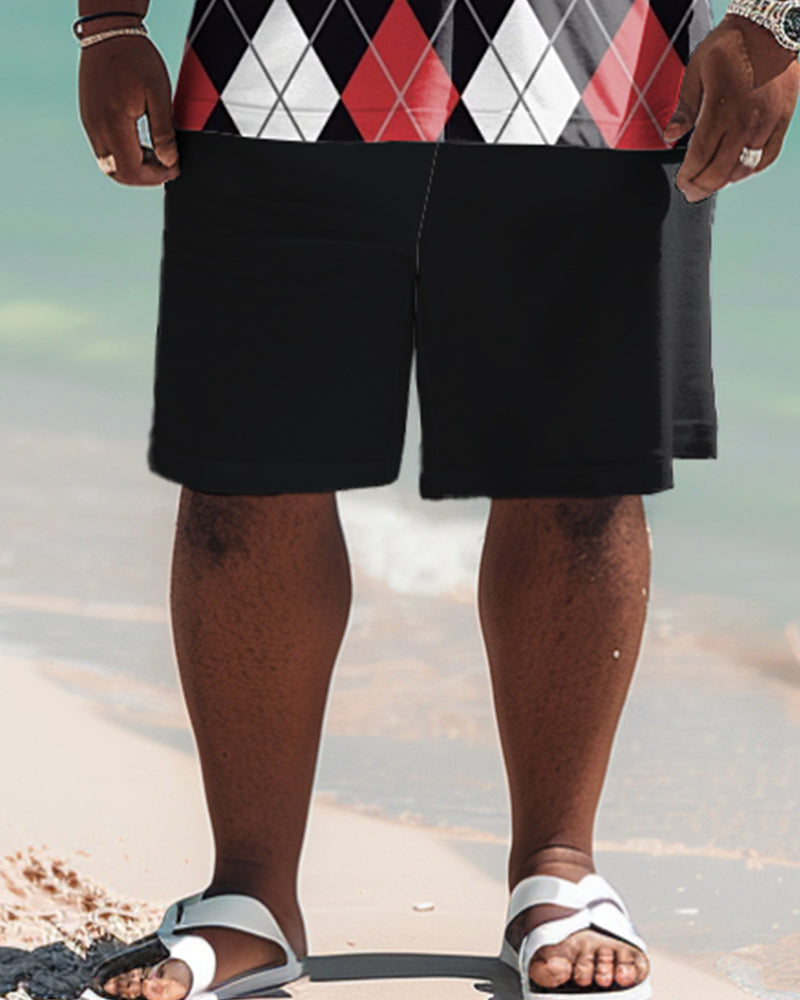 Men's Plus Size Classic Check Print Polo Shirt Shorts Suit