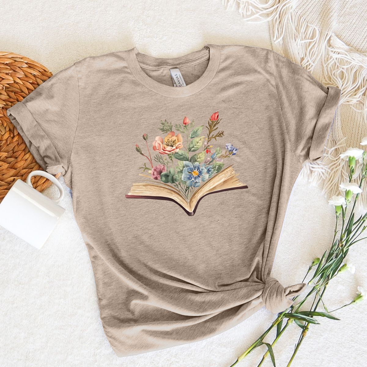 watercolor flowers book unisex tee