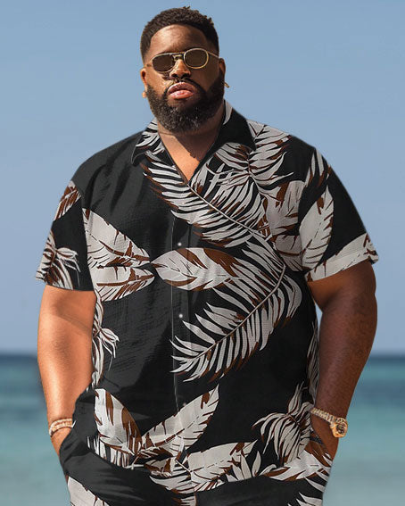 Men's Plus Size Hawaiian Plant Print Shirt Shorts Suit