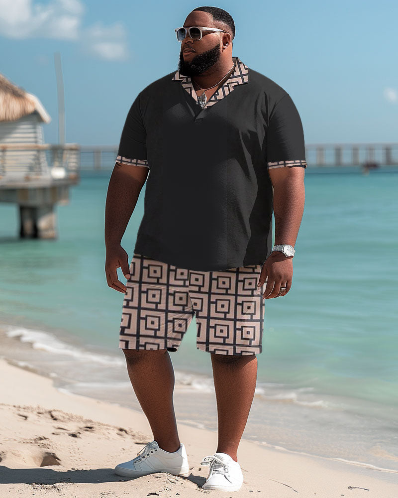 Men's Plus Size Casual Simple Geometric Print Polo Shorts Set