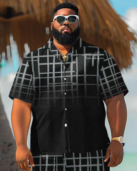 Men's Plus Size Hawaiian Gradient Print Shirt Shorts Set