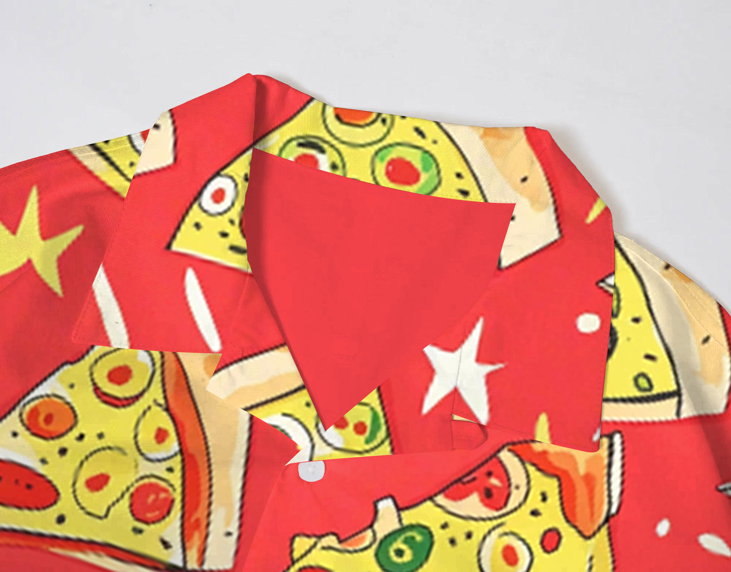 Men's Hawaiian Food Cartoon Pizza Print Cuban Collar Short Sleeve Shirt