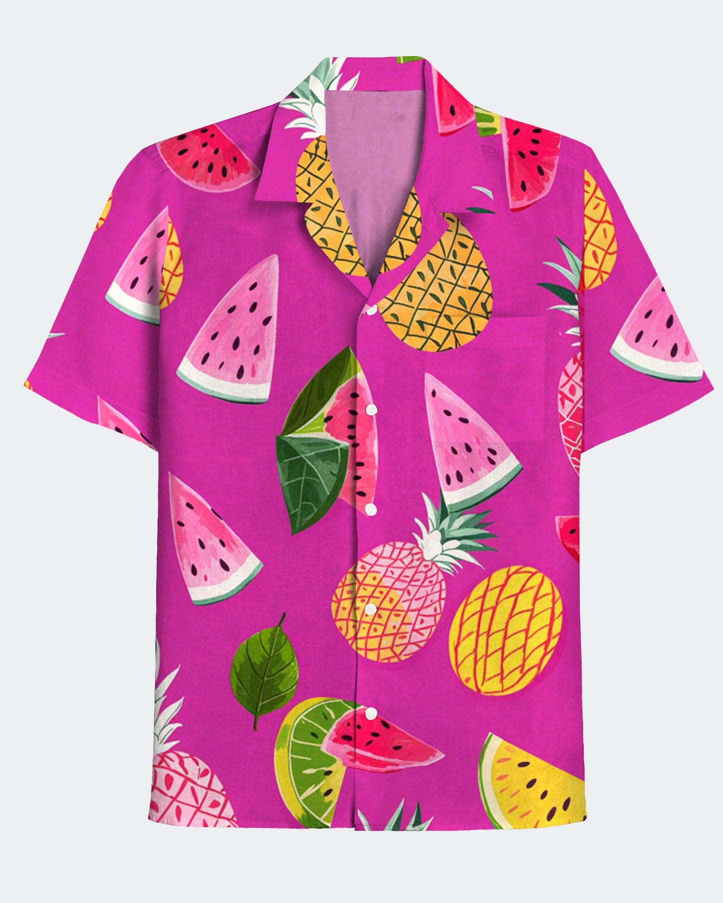 Men's Hawaiian Bold Fruit Print Cuban Collar Short Sleeve Shirt