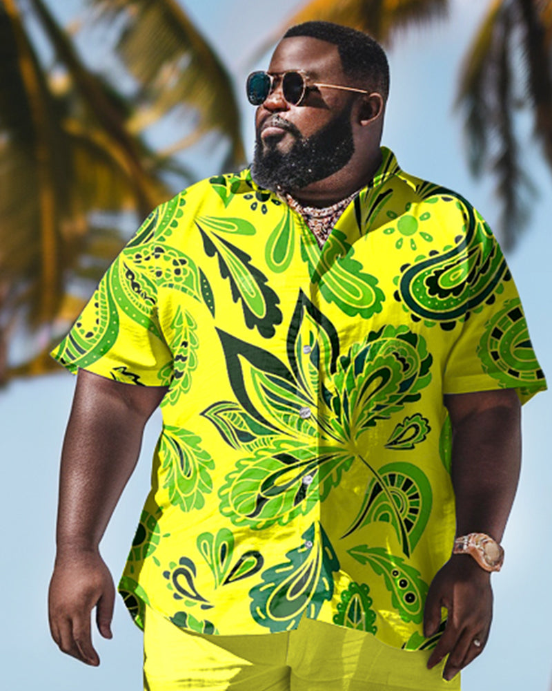 Men's Plus Size Hawaiian Cashew Flower Print Shirt Shorts Suit