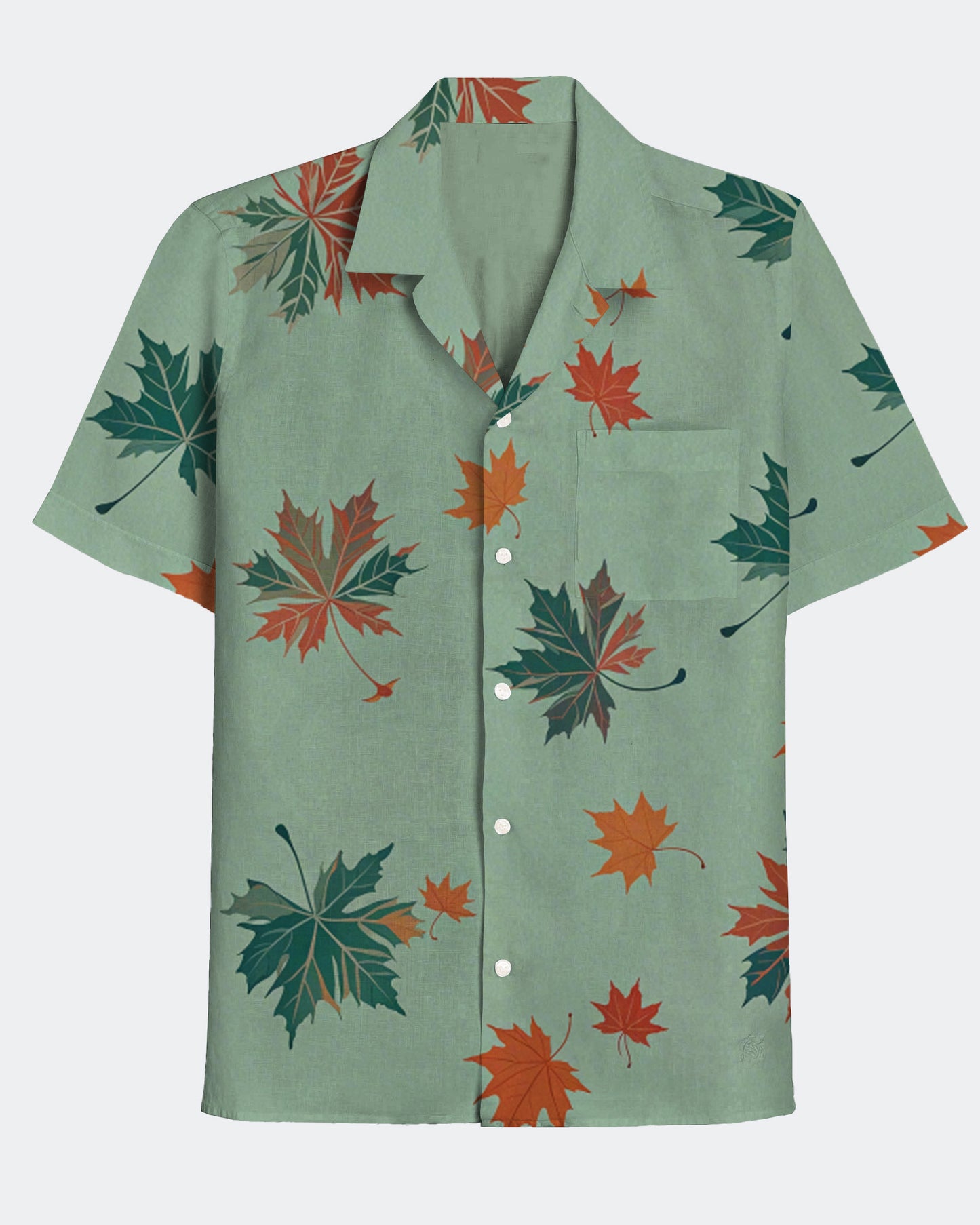 Men's Casual Hawaiian Maple Leaf Print Short Sleeve Shirt