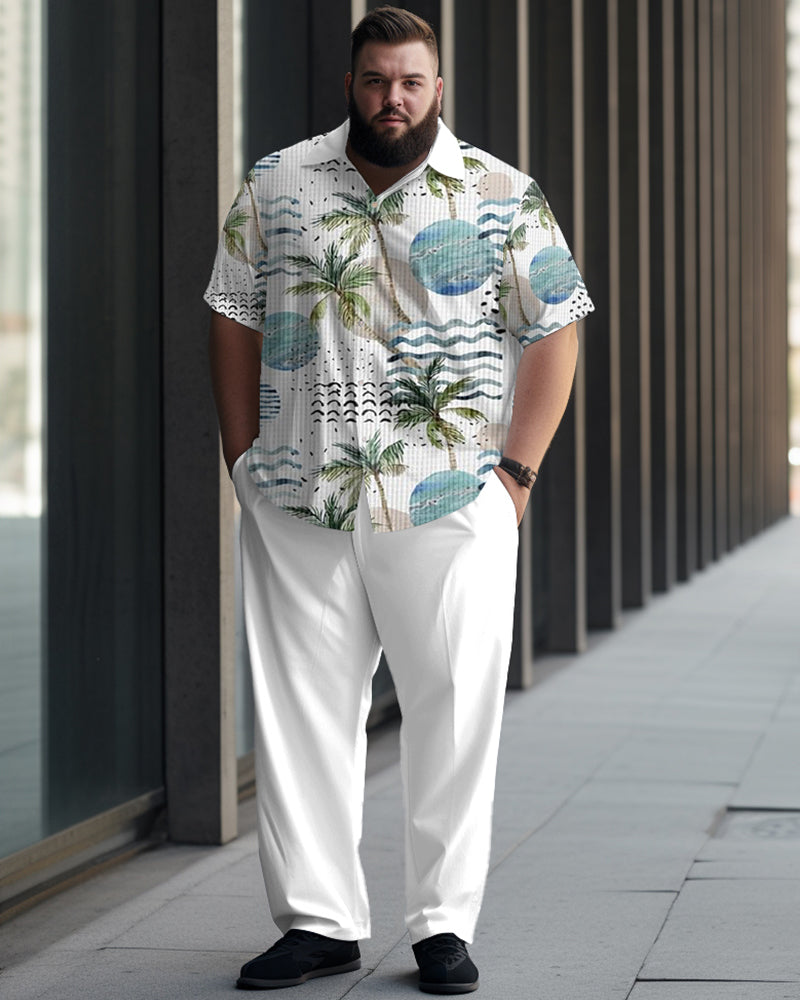 Vacation Coconut Tree Print Large Men's Short sleeved Shirt Set