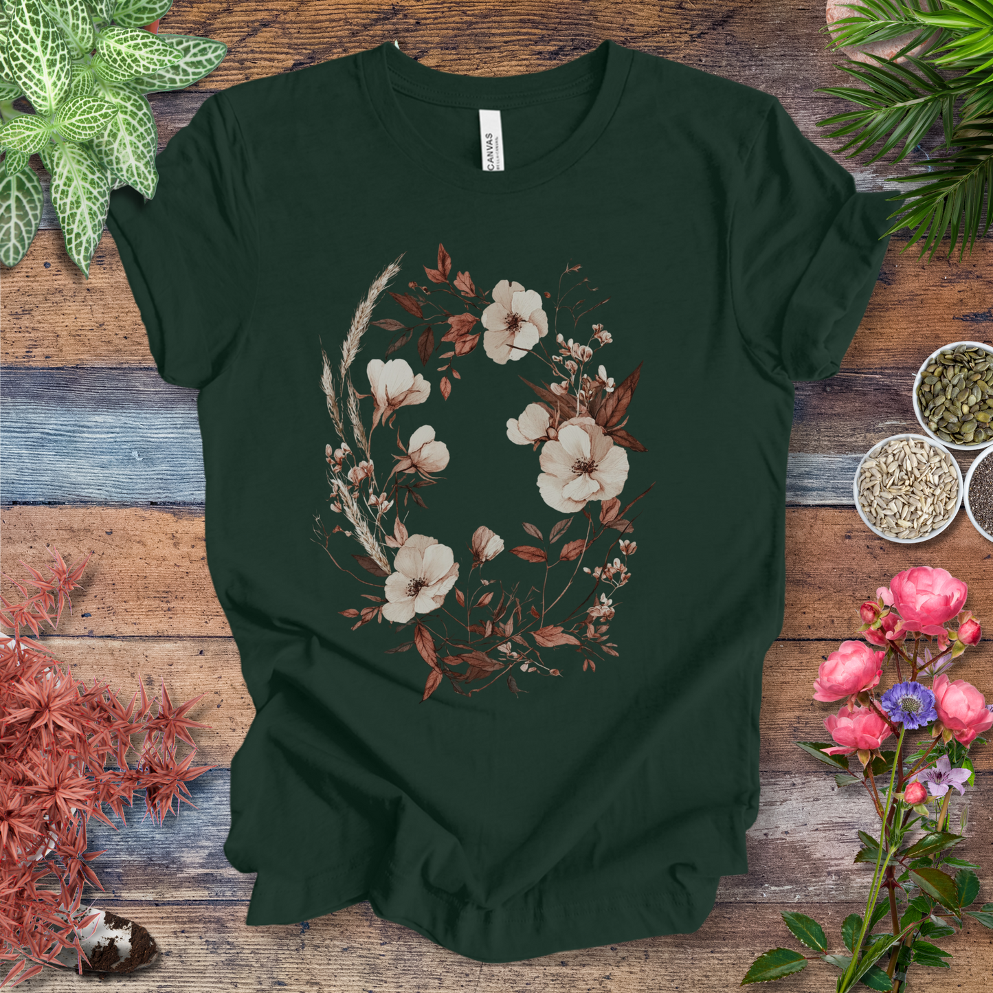 Vintage Floral Wreath Botanical T-Shirt