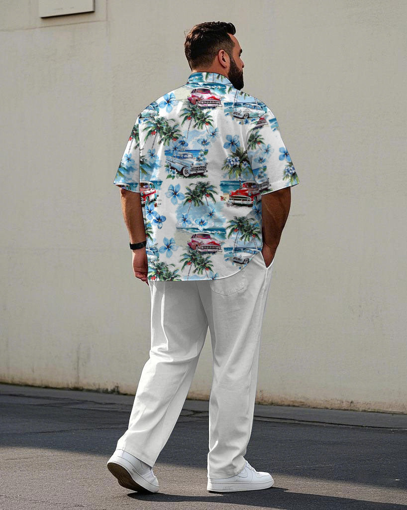 White Hawaiian Car Coconut Pattern Shirt Trousers Suit Men's Plus Size