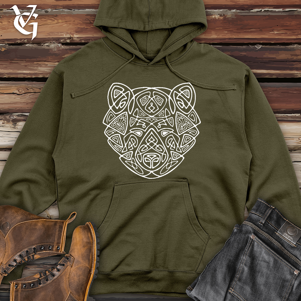 Bear Head Celtic Style Midweight Hooded Sweatshirt