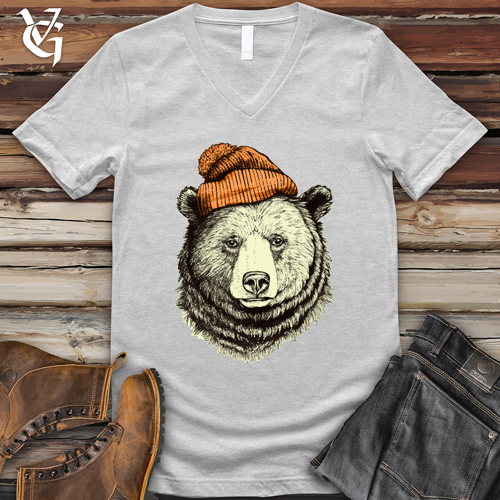 Bear Wearing Hunters Beanie V-Neck Tee