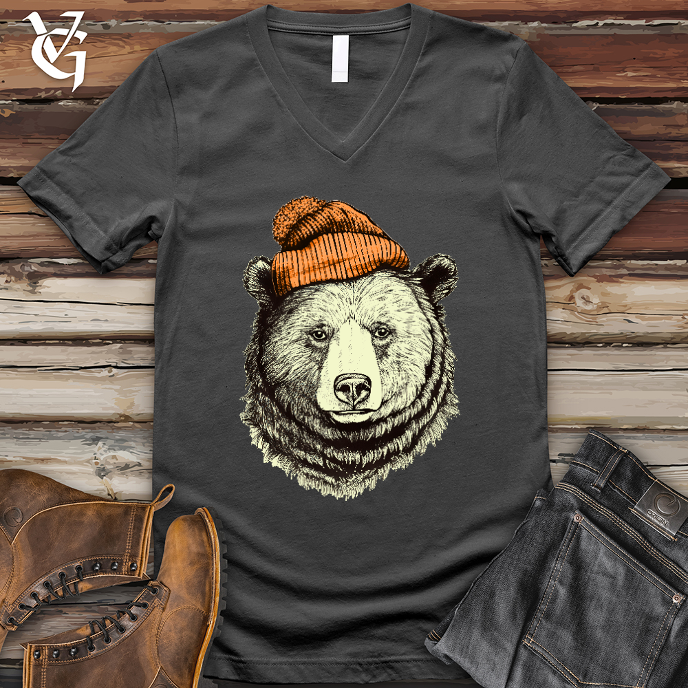 Bear Wearing Hunters Beanie V-Neck Tee