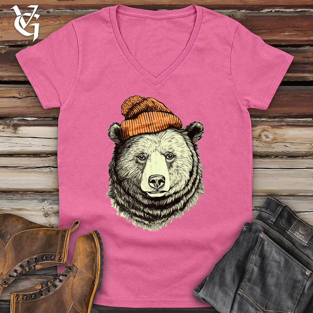 Bear Wearing Hunters Beanie Softstyle V-Neck