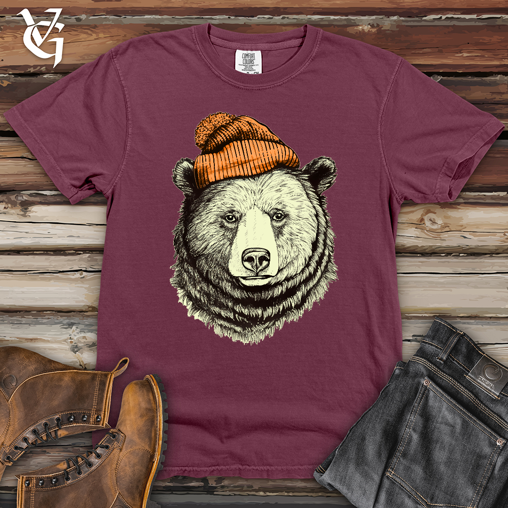 Bear Wearing Hunters Beanie Heavy Cotton Comfort Colors Tee