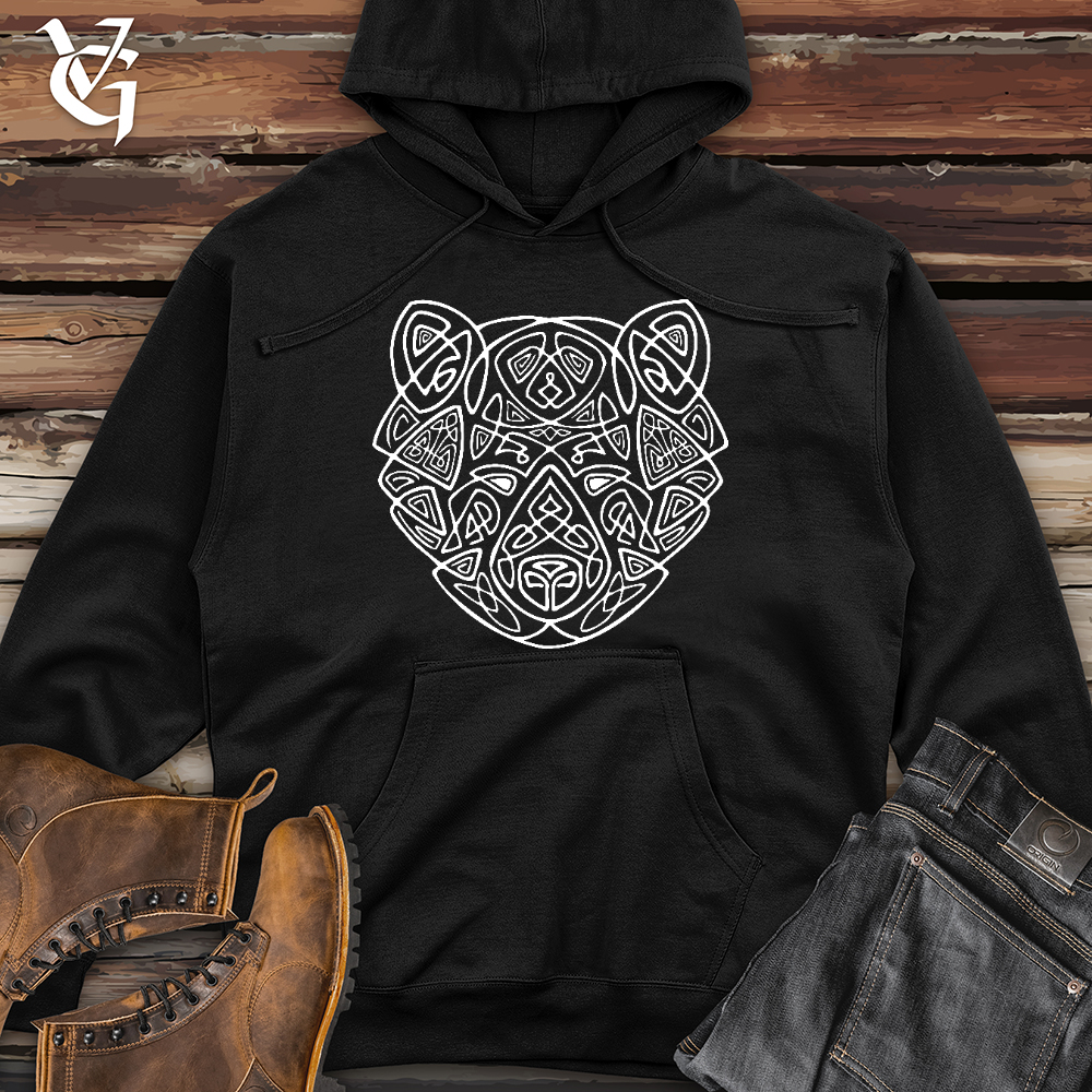 Bear Head Celtic Style Midweight Hooded Sweatshirt