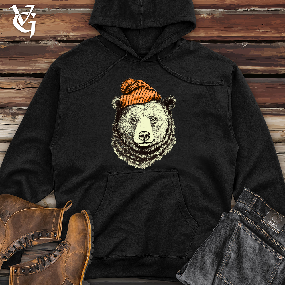 Bear Wearing Hunters Beanie Midweight Hooded Sweatshirt