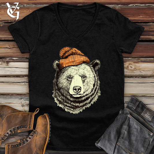 Bear Wearing Hunters Beanie Softstyle V-Neck