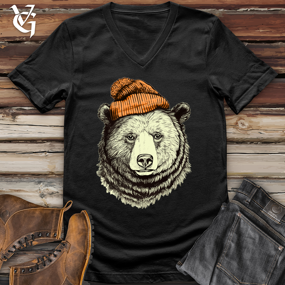 Bear Wearing Hunters Beanie V-Neck