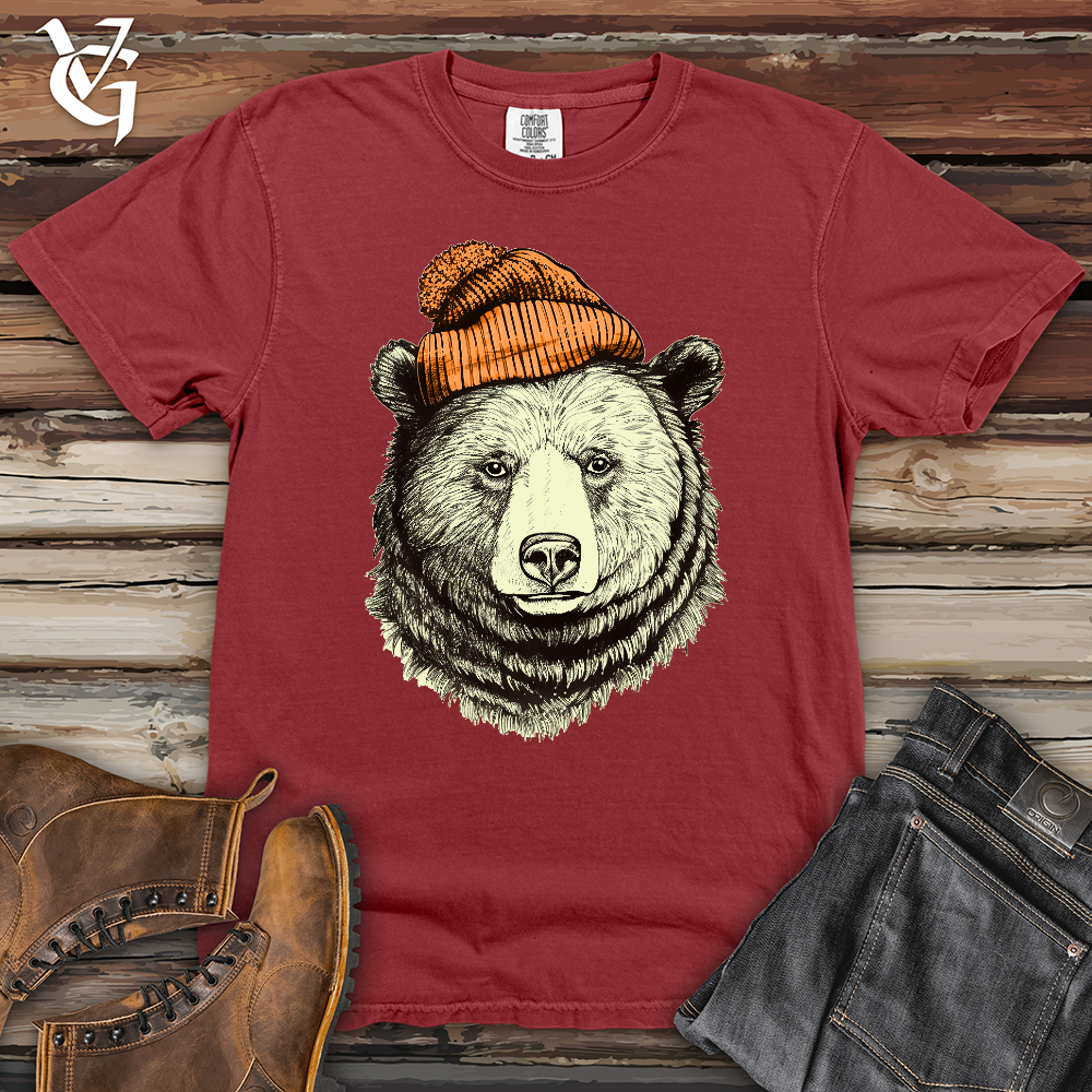 Bear Wearing Hunters Beanie Heavy Cotton Comfort Colors Tee