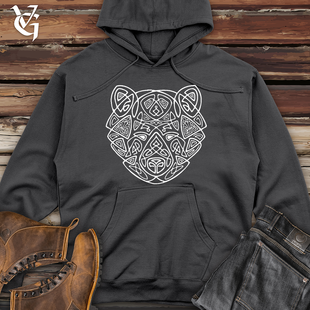 Bear Head Celtic Style Midweight Hooded Sweatshirt