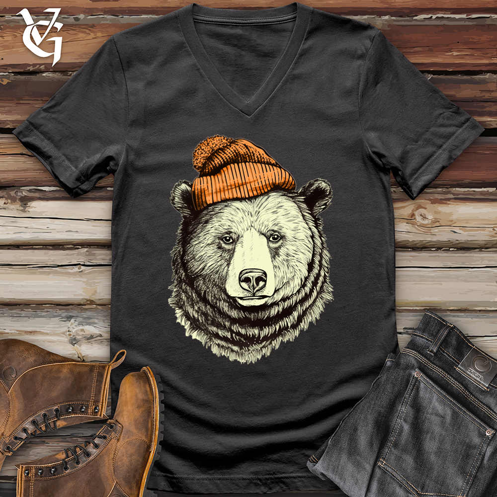 Bear Wearing Hunters Beanie V-Neck