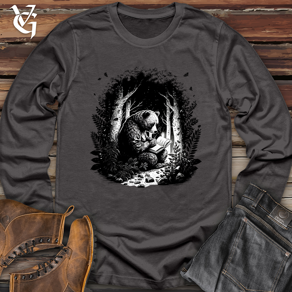 Bear Reading Book in Forest Softstyle Long Sleeve